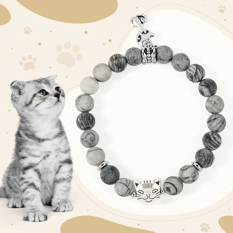 Buddha Stones "Wishing Love and Safety for Your Cat" Grey Tabby Bracelet Includes Gift Message Card - image 1