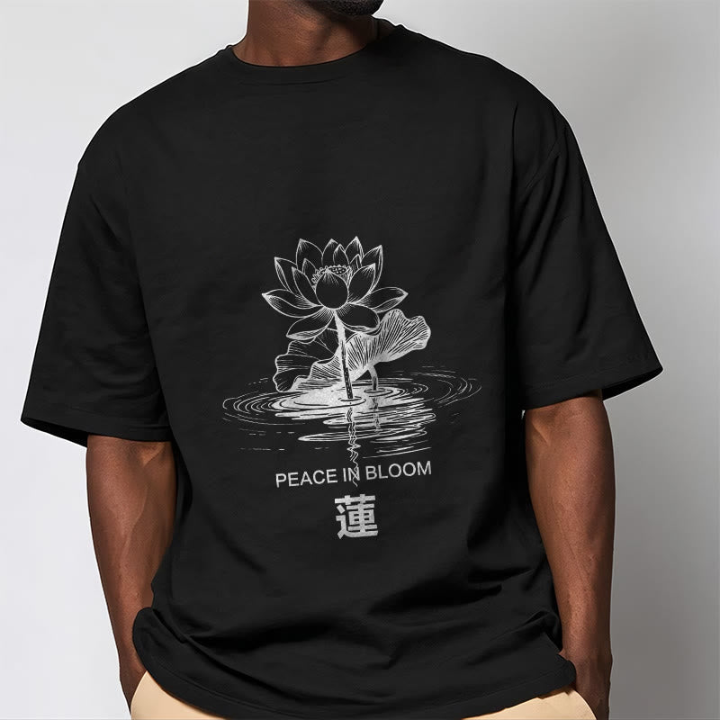 Buddha Stones Lotus Flower Lotus Leaf Ripple Pattern Tee Cotton T-shirt - image 1