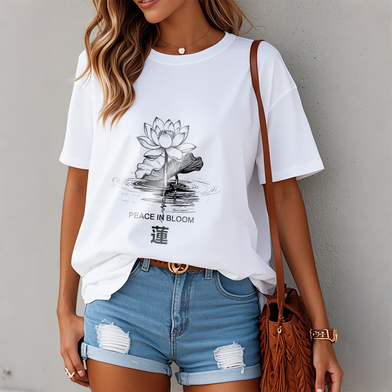 Buddha Stones Lotus Flower Lotus Leaf Ripple Pattern Tee Cotton T-shirt - image 7