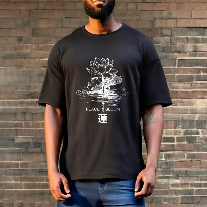Buddha Stones Lotus Flower Lotus Leaf Ripple Pattern Tee Cotton T-shirt - image 2