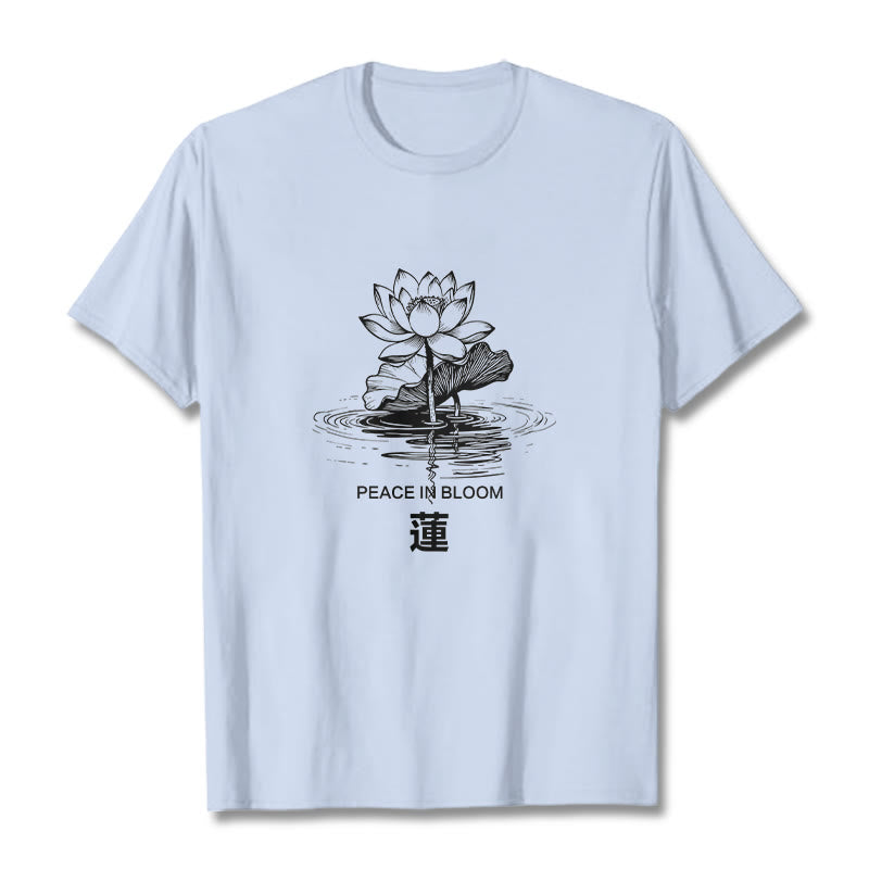 Buddha Stones Lotus Flower Lotus Leaf Ripple Pattern Tee Cotton T-shirt - LightCyan - 2XL - image 18