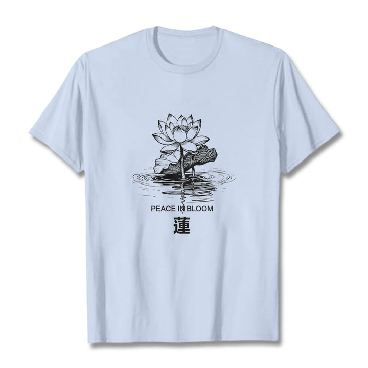 Buddha Stones Lotus Flower Lotus Leaf Ripple Pattern Tee Cotton T-shirt - LightCyan - 2XL - image 18