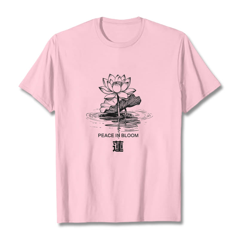 Buddha Stones Lotus Flower Lotus Leaf Ripple Pattern Tee Cotton T-shirt - LightPink - 2XL - image 12