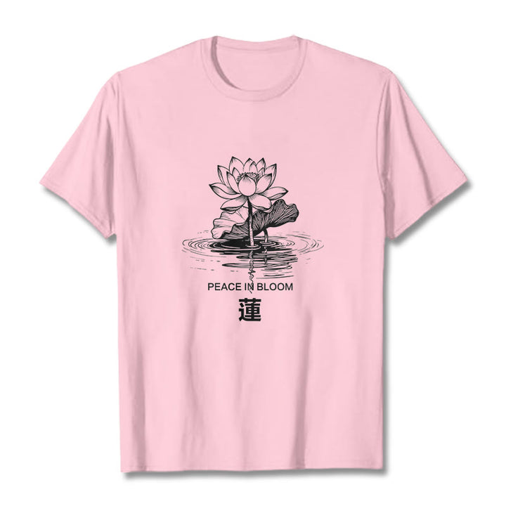 Buddha Stones Lotus Flower Lotus Leaf Ripple Pattern Tee Cotton T-shirt - LightPink - 2XL - image 12