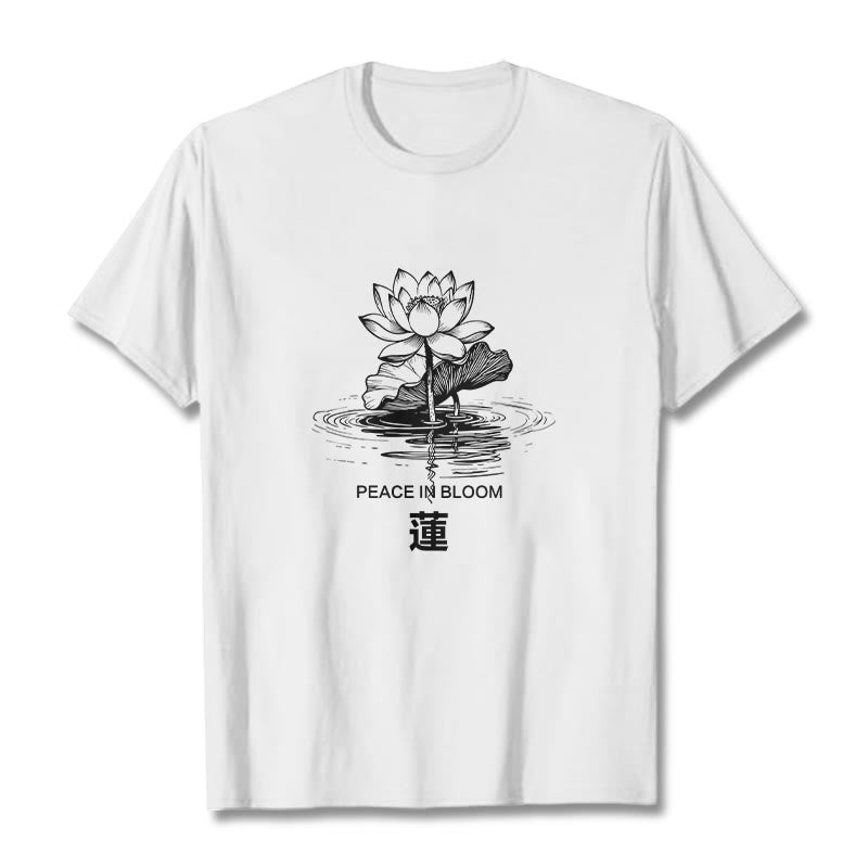 Buddha Stones Lotus Flower Lotus Leaf Ripple Pattern Tee Cotton T-shirt - White - 2XL - image 5