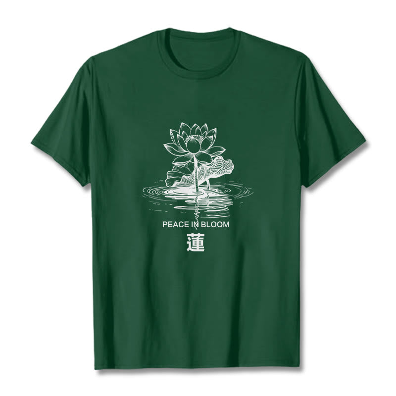 Buddha Stones Lotus Flower Lotus Leaf Ripple Pattern Tee Cotton T-shirt - ForestGreen - 2XL - image 10