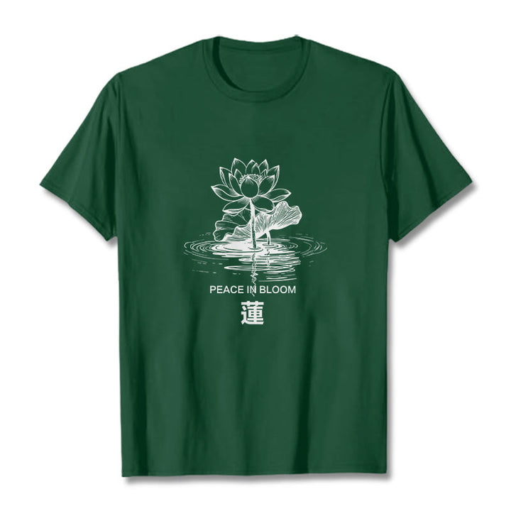 Buddha Stones Lotus Flower Lotus Leaf Ripple Pattern Tee Cotton T-shirt - ForestGreen - 2XL - image 10