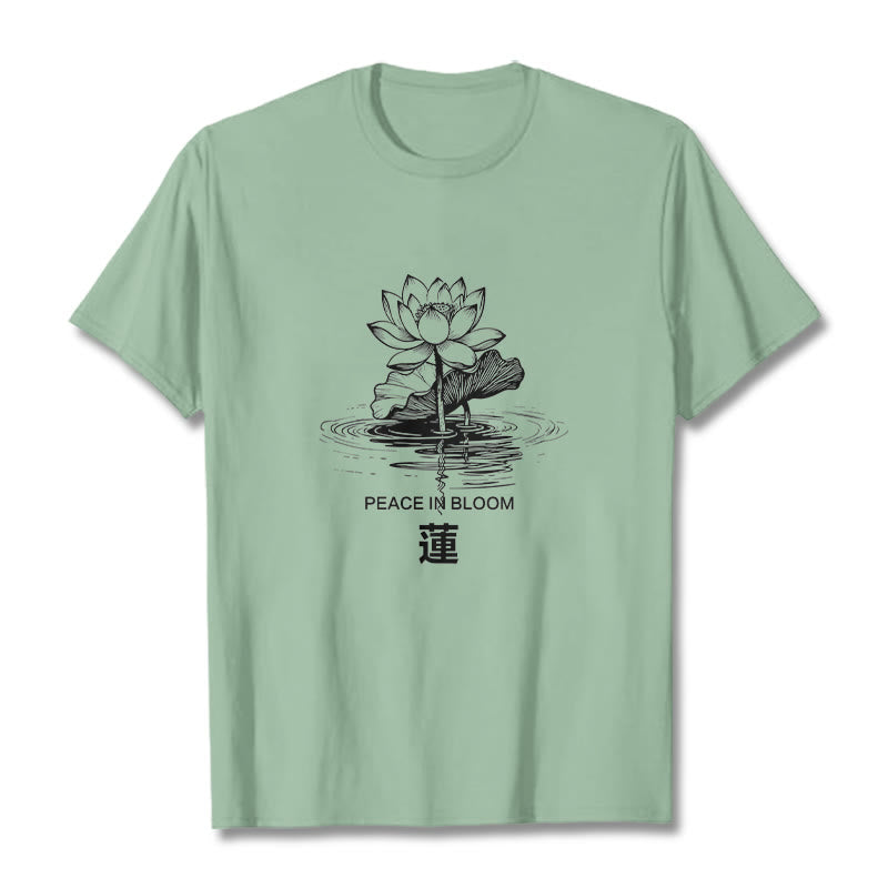 Buddha Stones Lotus Flower Lotus Leaf Ripple Pattern Tee Cotton T-shirt - PaleGreen - 2XL - image 14