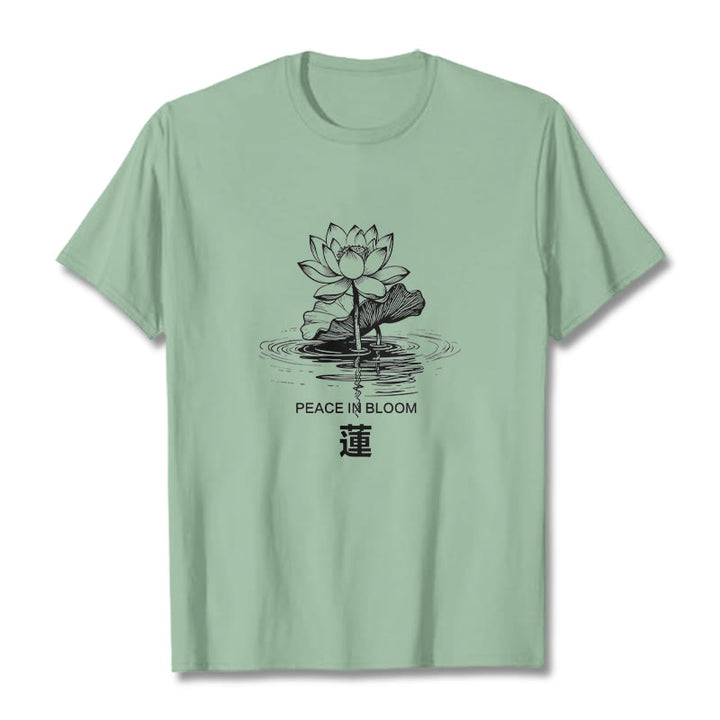 Buddha Stones Lotus Flower Lotus Leaf Ripple Pattern Tee Cotton T-shirt - PaleGreen - 2XL - image 14
