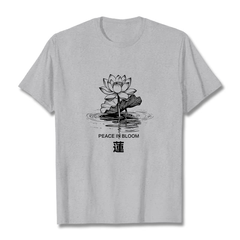 Buddha Stones Lotus Flower Lotus Leaf Ripple Pattern Tee Cotton T-shirt - LightGrey - 2XL - image 19