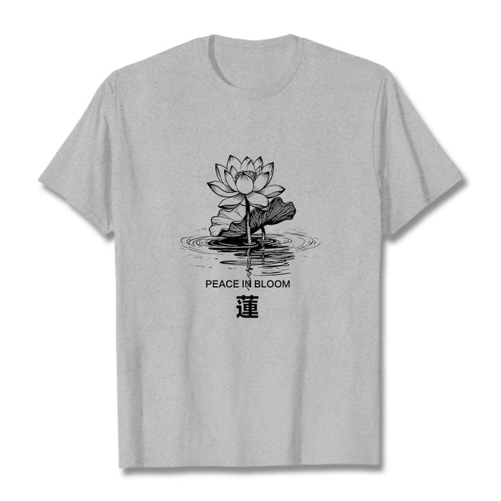 Buddha Stones Lotus Flower Lotus Leaf Ripple Pattern Tee Cotton T-shirt - LightGrey - 2XL - image 19