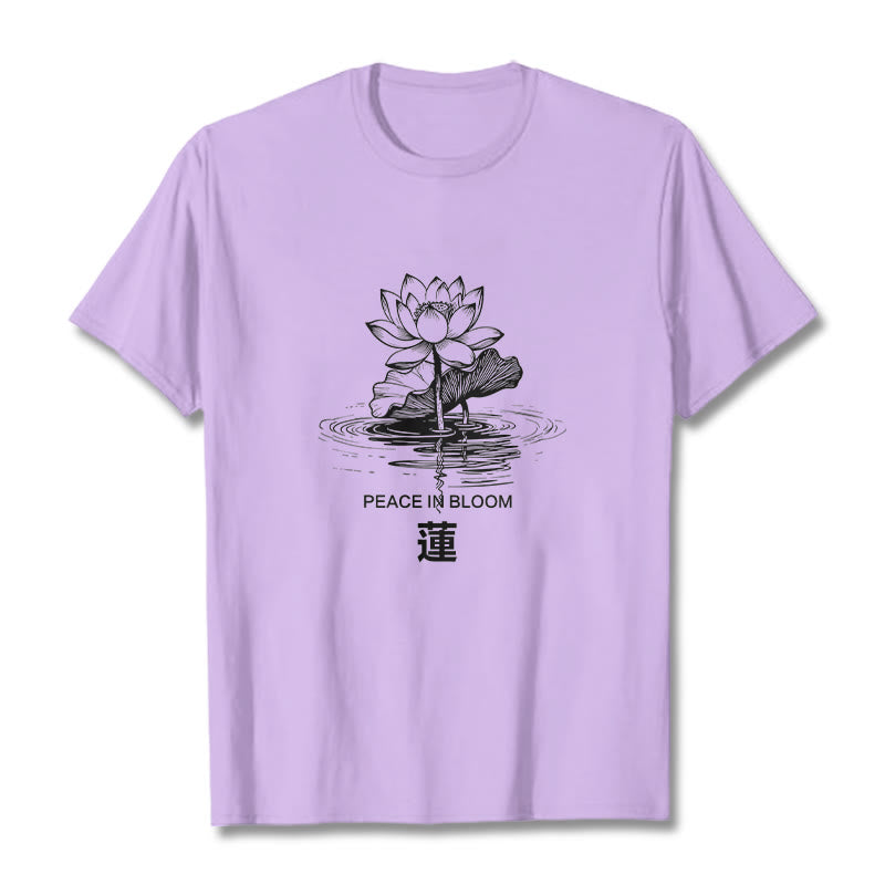 Buddha Stones Lotus Flower Lotus Leaf Ripple Pattern Tee Cotton T-shirt - Plum - 2XL - image 16