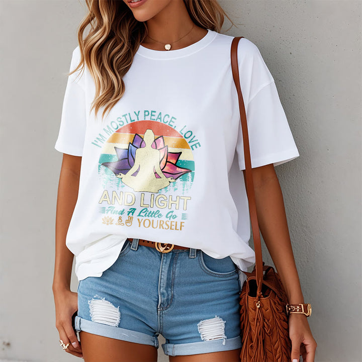 Buddha Stones Vivid Lotus Flower Meditator Sunset Pattern Tee Cotton T-shirt - image 7