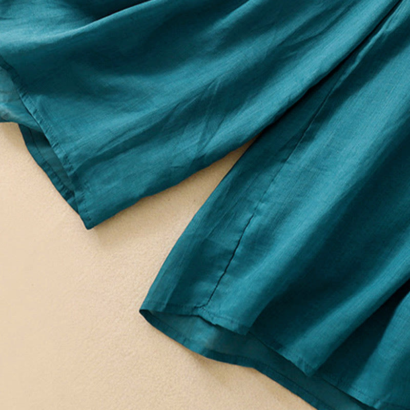 Buddha Stones Simple Design Drawstring Cotton Women's Wide Leg Pants With Pockets - image 2