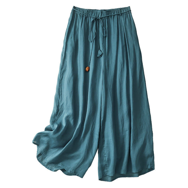 Buddha Stones Simple Design Drawstring Cotton Women's Wide Leg Pants With Pockets - image 5