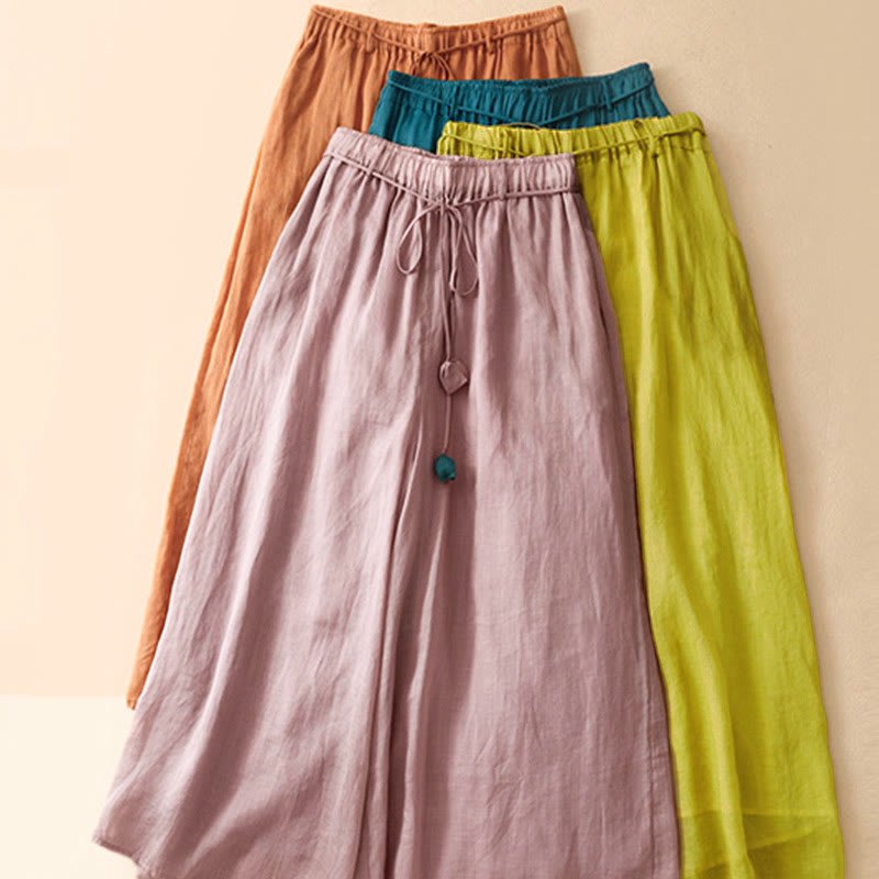 Buddha Stones Simple Design Drawstring Cotton Women's Wide Leg Pants With Pockets - image 6