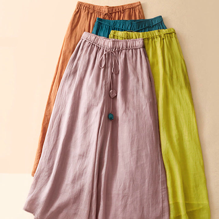 Buddha Stones Simple Design Drawstring Cotton Women's Wide Leg Pants With Pockets - image 6