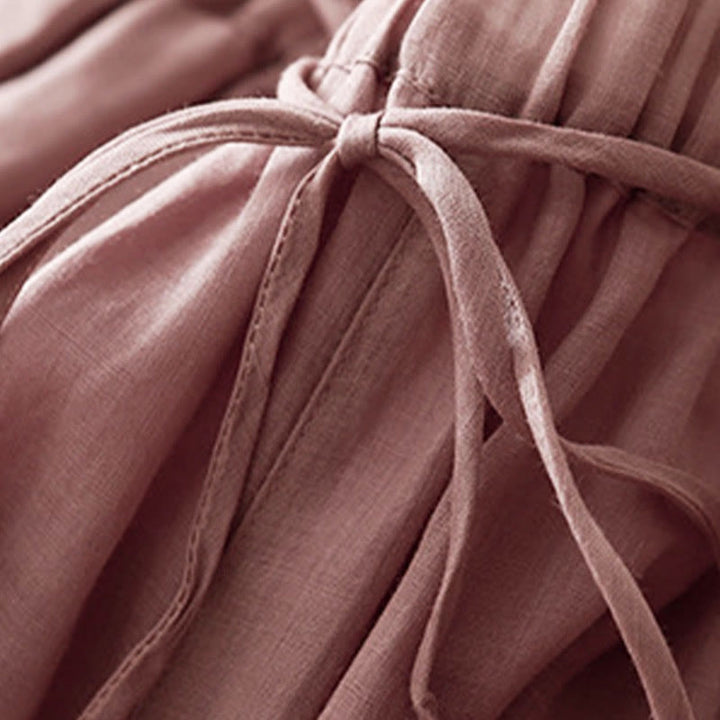 Buddha Stones Simple Design Drawstring Cotton Women's Wide Leg Pants With Pockets - image 12