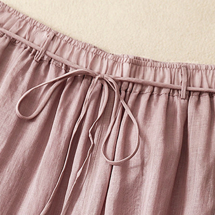 Buddha Stones Simple Design Drawstring Cotton Women's Wide Leg Pants With Pockets - image 10