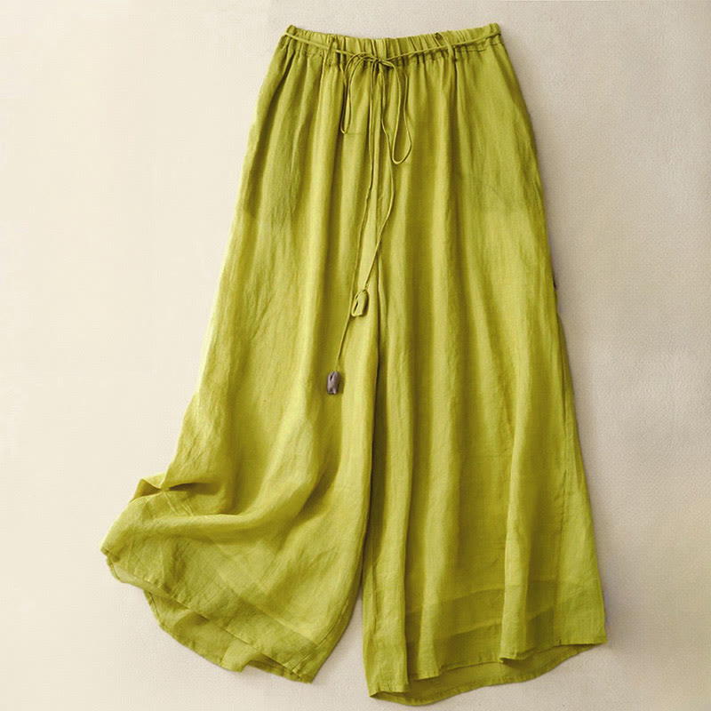 Buddha Stones Simple Design Drawstring Cotton Women's Wide Leg Pants With Pockets - Yellow - US8-10，UK/AU12-14，EU40-42 (2XL) - image 17