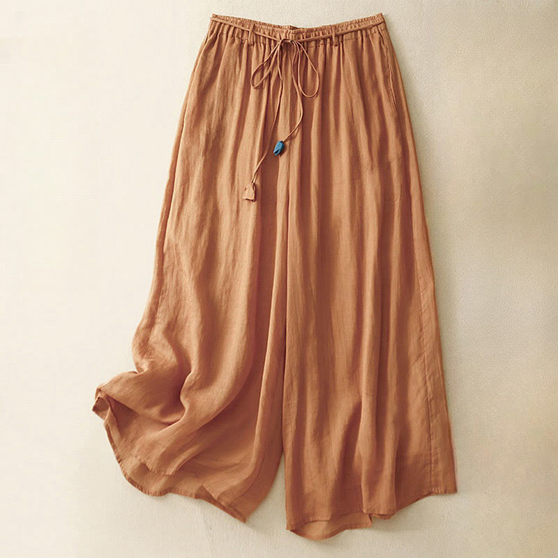 Buddha Stones Simple Design Drawstring Cotton Women's Wide Leg Pants With Pockets - DarkOrange - US8-10，UK/AU12-14，EU40-42 (2XL) - image 22