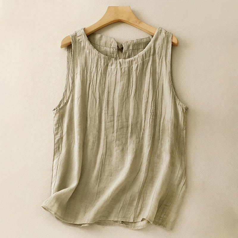 Buddha Stones Summer Pure Color Wrinkle Lace-up Sleeveless Vest Women's Waistcoat - DarkKhaki - US8-10，UK/AU12-14，EU40-42 (2XL) - image 7