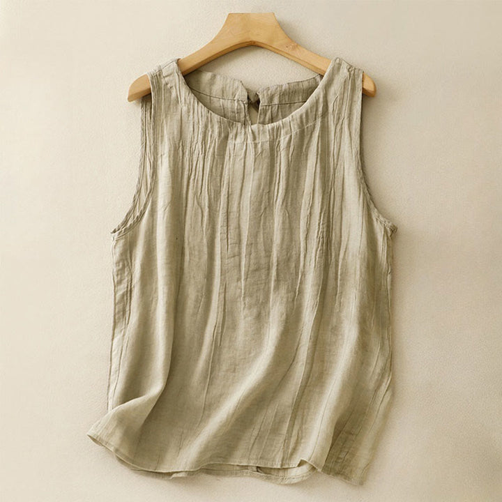 Buddha Stones Summer Pure Color Wrinkle Lace-up Sleeveless Vest Women's Waistcoat - DarkKhaki - US8-10，UK/AU12-14，EU40-42 (2XL) - image 7