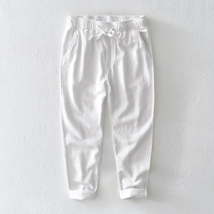 Buddha Stones Casual Solid Color Simple Design Drawstring Ramie Linen Men's Pants With Pockets - White - US/UK/AU44，EU54 (4XL) - image 5