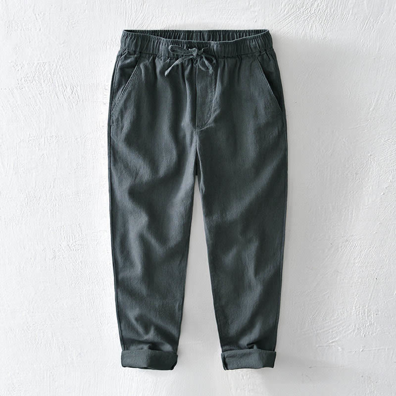 Buddha Stones Casual Solid Color Simple Design Drawstring Ramie Linen Men's Pants With Pockets - LightSlateGray - US/UK/AU44，EU54 (4XL) - image 10