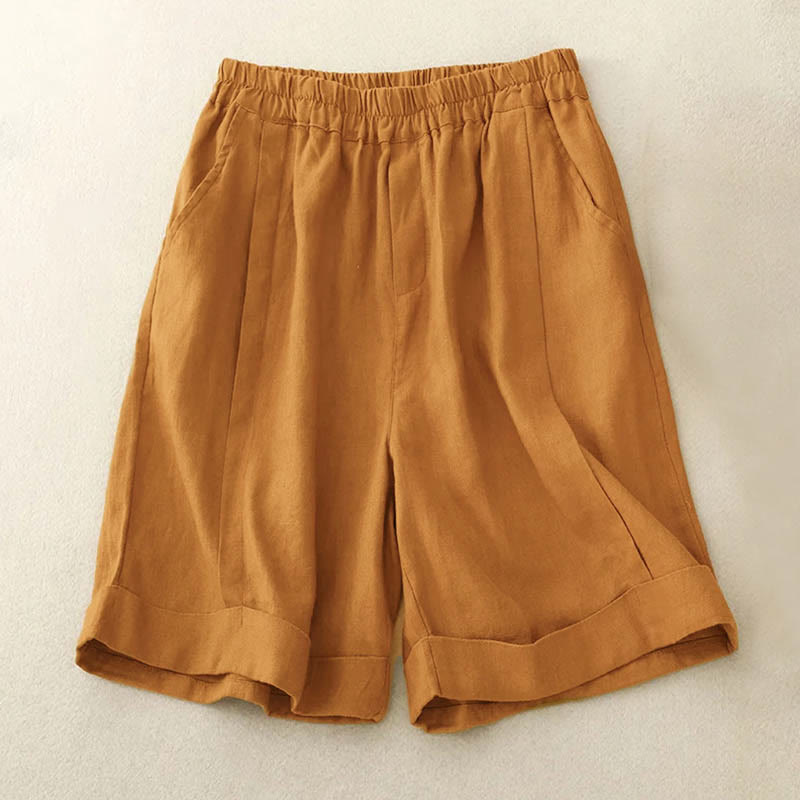 Buddha Stones Casual Solid Color Women's Cotton Shorts With Pockets - Goldenrod - US12，UK/AU16，EU44 (4XL) - image 0