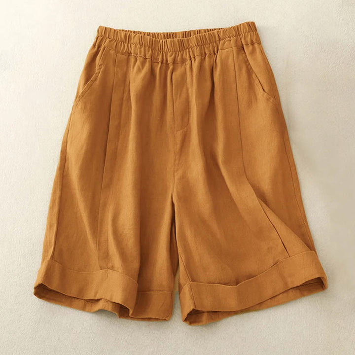 Buddha Stones Casual Solid Color Women's Cotton Shorts With Pockets - Goldenrod - US12，UK/AU16，EU44 (4XL) - image 0