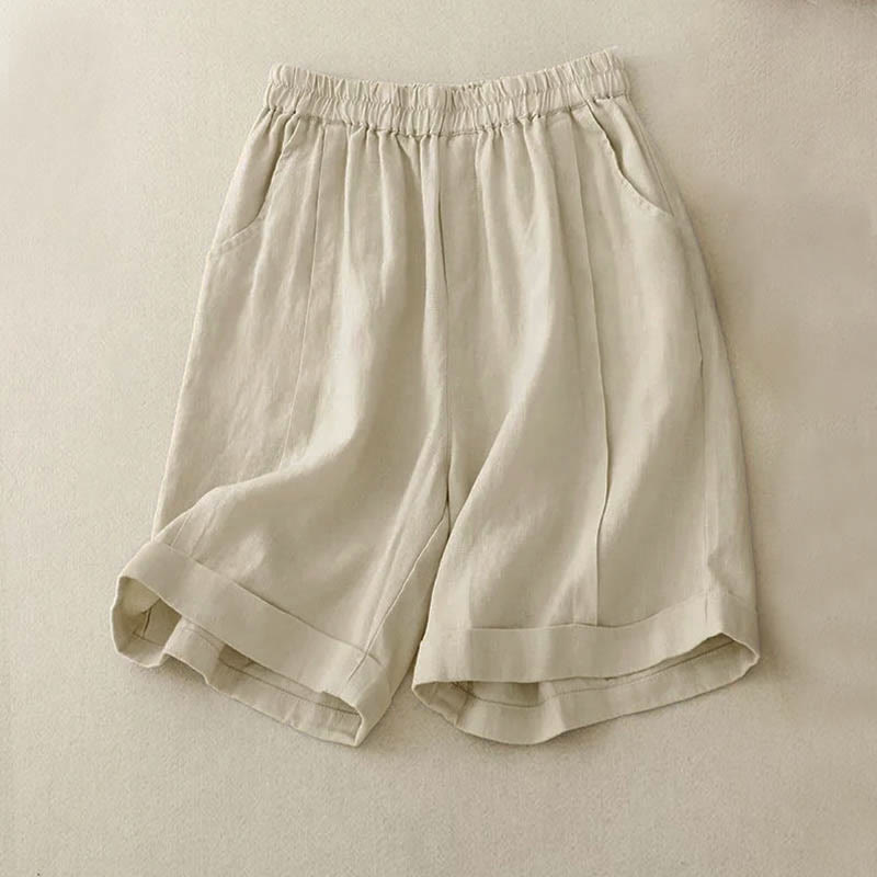 Buddha Stones Casual Solid Color Women's Cotton Shorts With Pockets - Linen - US12，UK/AU16，EU44 (4XL) - image 6