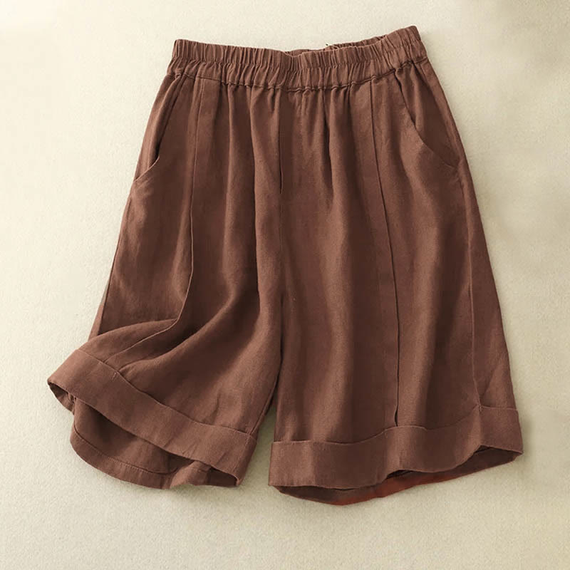 Buddha Stones Casual Solid Color Women's Cotton Shorts With Pockets - SaddleBrown - US12，UK/AU16，EU44 (4XL) - image 13