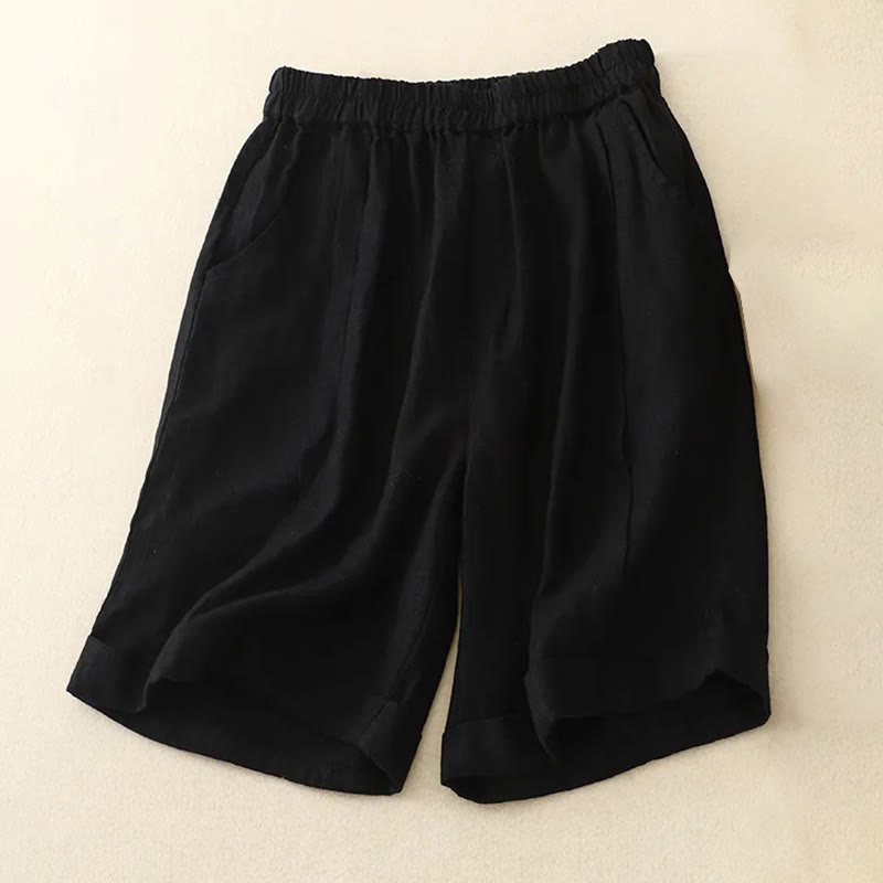 Buddha Stones Casual Solid Color Women's Cotton Shorts With Pockets - Black - US12，UK/AU16，EU44 (4XL) - image 25