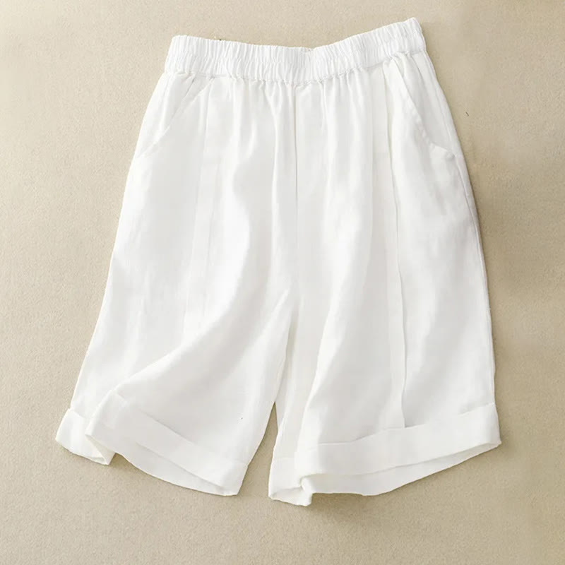 Buddha Stones Casual Solid Color Women's Cotton Shorts With Pockets - White - US12，UK/AU16，EU44 (4XL) - image 30