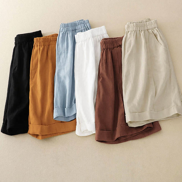 Buddha Stones Casual Solid Color Women's Cotton Shorts With Pockets - image 36
