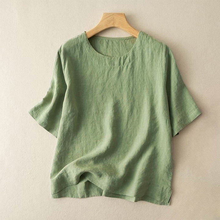 Buddha Stones Simple Plain Short Sleeve Crew Neck Side Slit Cotton Women's T-Shirt - LightGreen - US12，UK/AU16，EU44 (3XL) - image 3