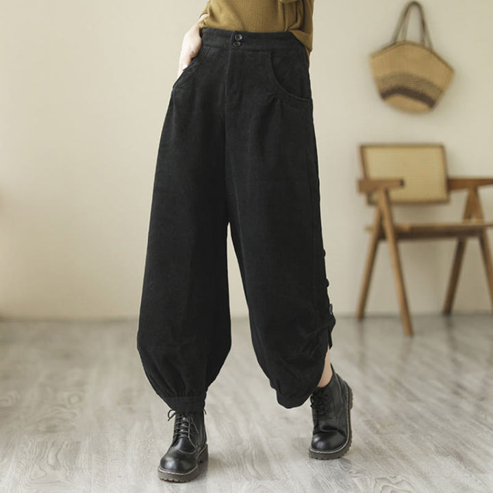 Buddha Stones Casual Buttons Leg Opening Design Women's Cotton Corduroy Pants With Pockets - image 11