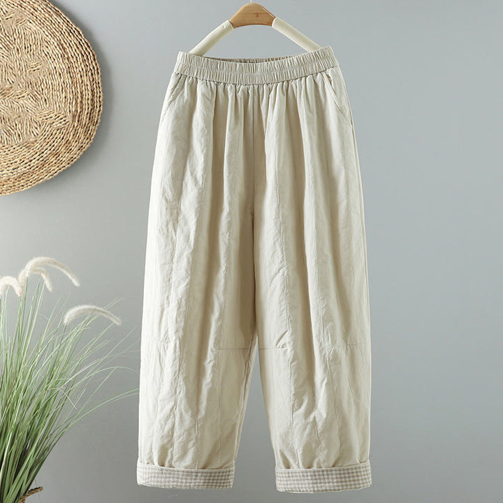Buddha Stones Winter Plain Women's Harem Cotton Ankle-Length Pants With Pockets - Beige - US8-10，UK/AU12-14，EU40-42 (2XL) - image 6