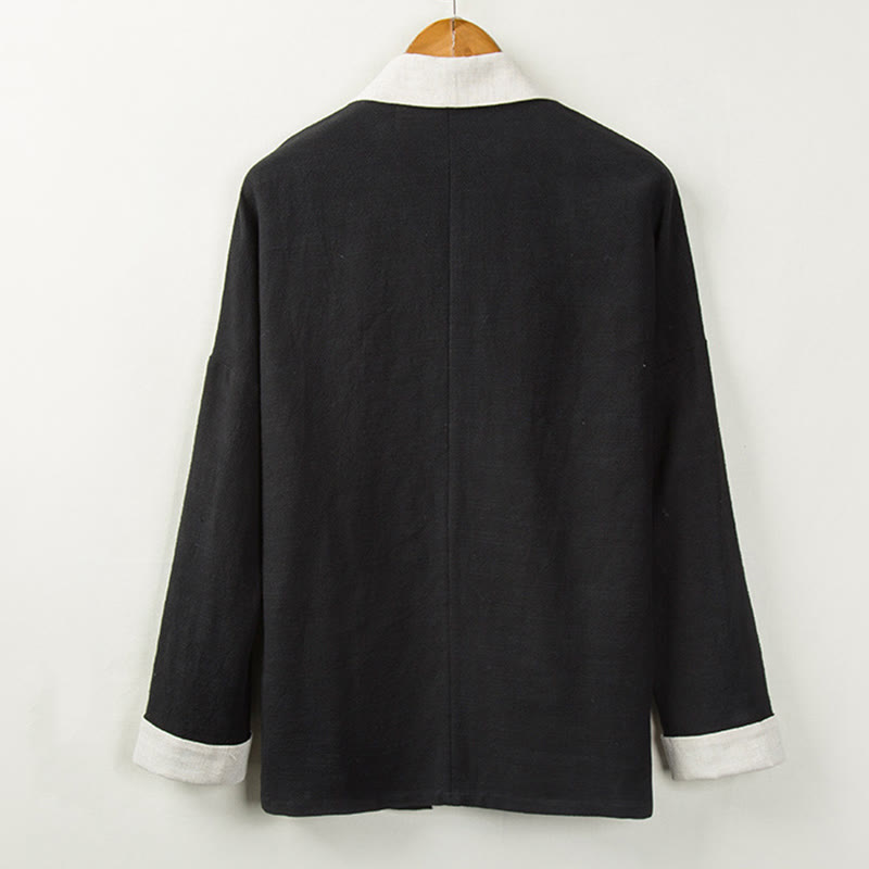 Buddha Stones Winter Solid Color Long Sleeve Open Front Jacket Men's Cotton Kimono - image 1