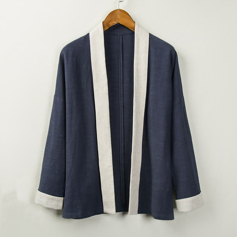Buddha Stones Winter Solid Color Long Sleeve Open Front Jacket Men's Cotton Kimono - MidnightBlue - US/UK/AU44，EU54 (4XL) - image 10