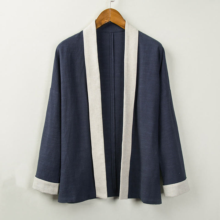 Buddha Stones Winter Solid Color Long Sleeve Open Front Jacket Men's Cotton Kimono - MidnightBlue - US/UK/AU44，EU54 (4XL) - image 10