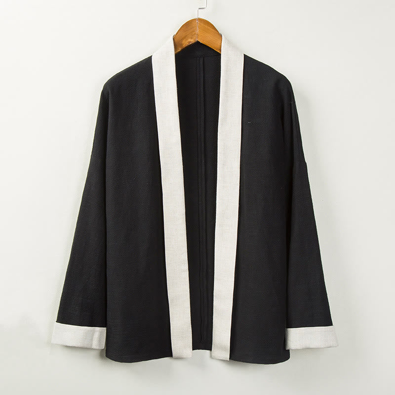 Buddha Stones Winter Solid Color Long Sleeve Open Front Jacket Men's Cotton Kimono - Black - US/UK/AU44，EU54 (4XL) - image 0