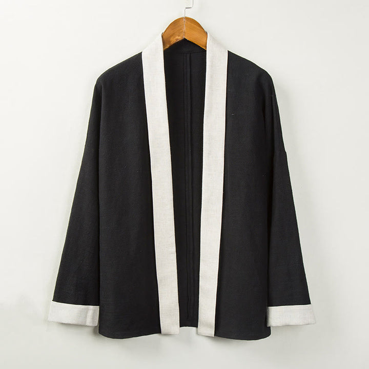Buddha Stones Winter Solid Color Long Sleeve Open Front Jacket Men's Cotton Kimono - Black - US/UK/AU44，EU54 (4XL) - image 0