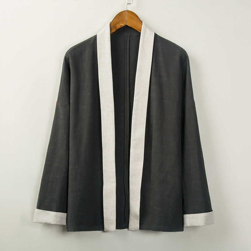 Buddha Stones Winter Solid Color Long Sleeve Open Front Jacket Men's Cotton Kimono - DimGray - US/UK/AU44，EU54 (4XL) - image 3