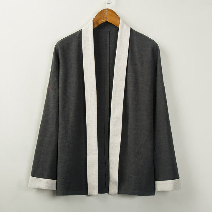 Buddha Stones Winter Solid Color Long Sleeve Open Front Jacket Men's Cotton Kimono - DimGray - US/UK/AU44，EU54 (4XL) - image 3