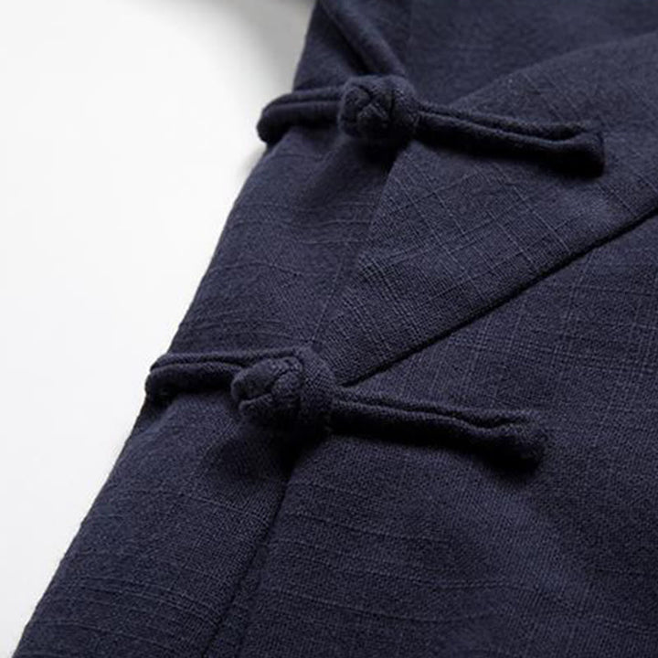 Buddha Stones Chinese Frog-Buttons Long Sleeve Design Open Front Jacket Men's Cotton Linen Kimono - image 9