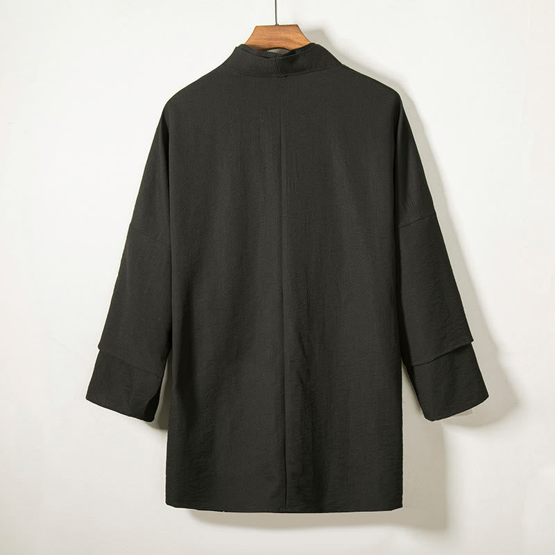 Buddha Stones Lace-Up Design Open Front Jacket Men's Cotton Linen Long Sleeve Kimono - image 1