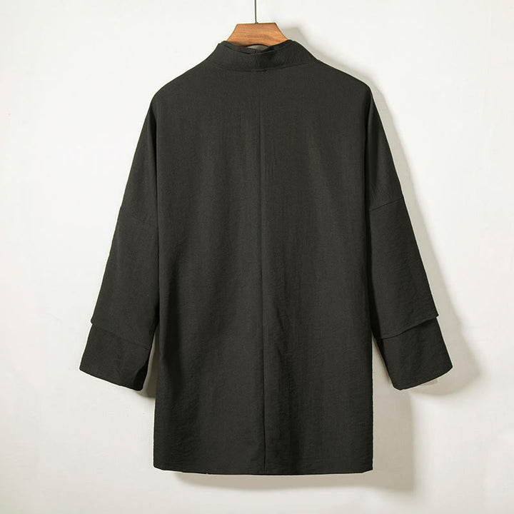 Buddha Stones Lace-Up Design Open Front Jacket Men's Cotton Linen Long Sleeve Kimono - image 1