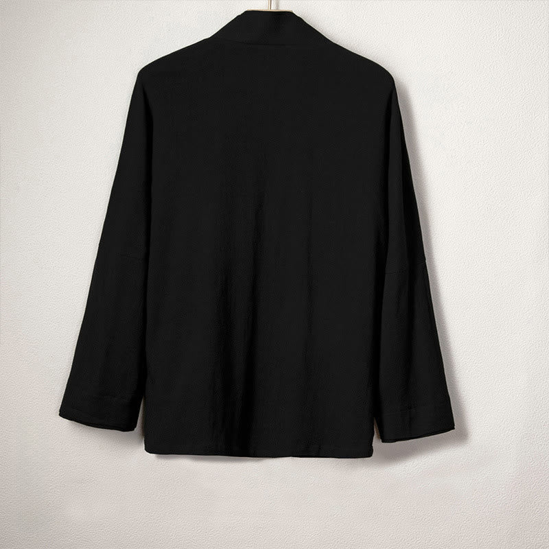 Buddha Stones Men's Plain Design Open Front Jacket Cotton Linen Long Sleeve Kimono - image 1